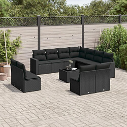 Maison Chic Salon de jardin 12 pcs avec coussins | Ensemble de Table et chaises | Mobilier d'Extérieur noir résine tressée -GKD74732