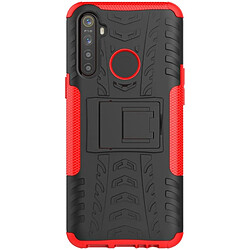 Wewoo Coque Pour OPPO Realme 5 Texture de pneu TPU antichoc + PC Housse de protection avec support rouge