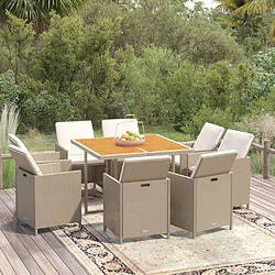 vidaXL Ensemble à manger de jardin et coussins 9 pcs Poly rotin Beige