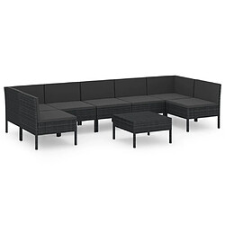 vidaXL Salon de jardin 8 pcs avec coussins résine tressée noir