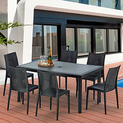 Grand Soleil Table rectangulaire et 6 chaises Poly rotin colorées 150x90cm noir Enjoy, Chaises Modèle: Bistrot Beige Juta