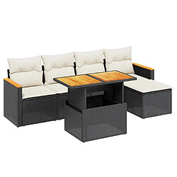 Maison Chic Ensemble Tables et chaises d'extérieur 6pcs avec coussins,Salon de jardin noir résine tressée -GKD645531