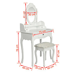 vidaXL Coiffeuse avec miroir et tabouret Blanc pas cher