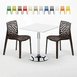 Grand Soleil Table Carrèe Blanc + 2 Chaises Colorées