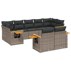 Maison Chic Salon de jardin 9 pcs avec coussins | Ensemble de Table et chaises | Mobilier d'Extérieur gris résine tressée -GKD23790