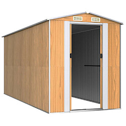 Helloshop26 Abri de jardin cabane cabanon maison de stockage remise extérieur hangar outils robuste clair 192 x 440 x 223 cm acier galvanisé marron 02_0022305