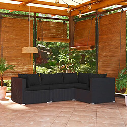 Maison Chic Salon de jardin 4 pcs + coussins - Mobilier/Meubles de jardin - Table et chaises d'extérieur Résine tressée Noir -MN63534