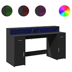 vidaXL Bureau avec lumières LED noir 160x55x91 cm bois d'ingénierie