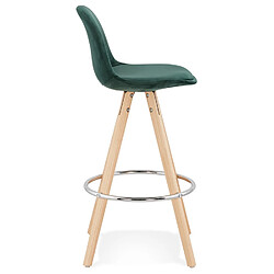 Avis Alterego Tabouret snack mi-hauteur 'SPIRIT MINI' en velours vert et pieds en bois naturel