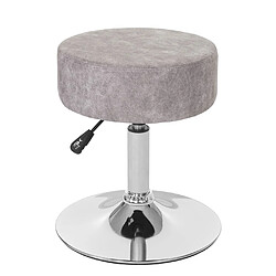 Decoshop26 Tabouret de maquillage coiffeuse réglable en hauteur Ø 35cm faux suède gris vintage 04_0005329