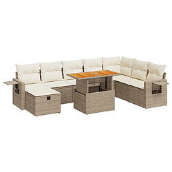 vidaXL Salon de jardin avec coussins 9 pcs beige résine tressée acacia