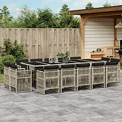 vidaXL Ensemble à manger de jardin et coussins 15 pcs gris clair rotin