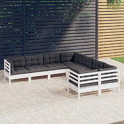 vidaXL Salon de jardin 8 pcs avec coussins blanc bois de pin massif