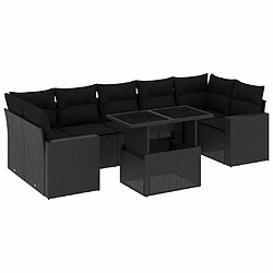 vidaXL Salon de jardin 8 pcs avec coussins noir résine tressée