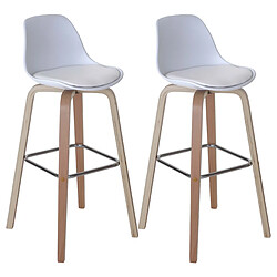 Decoshop26 Lot de 2 chaises de bar tabourets comptoir chaise haute en synthétique blanc pieds en bois 04_0000110