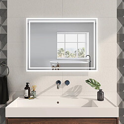 EMKE Miroir lumineux de salle de bain 80x60cm, Miroir de salle de bain avec Interrupteur Tactile, Anti-buée, Dimmable, Miroir LED avec Lumière Blanche Froide