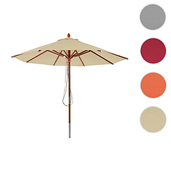 Mendler Parasol en bois HWC-C57, parasol de jardin, polyester/bois 14kg, corde ronde Ø3m antichocs ~ crème