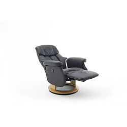 Avis Inside 75 Fauteuil relax manuel PABLO assise confortable en cuir noir piétement bois naturel