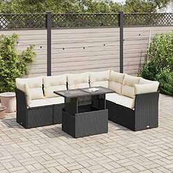 vidaXL Salon de jardin 7 pcs avec coussins noir résine tressée