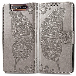 Wewoo Housse Coque Étui en cuir à rabat horizontal Butterfly Love Flowers gaufrage pour Galaxy A80 / A90avec porte-cartes et porte-cartesainsi que porte-monnaie et lanière Gris