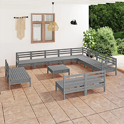 vidaXL Salon de jardin 13 pcs Bois de pin massif Gris