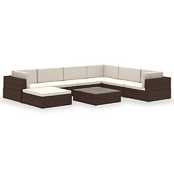 vidaXL Salon de jardin 8 pcs avec coussins résine tressée marron