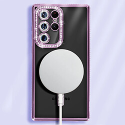 Avizar Coque Diamant pour Samsung Galaxy S22 Ultra MagSafe Contour Strass Violet pas cher