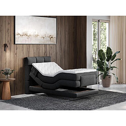 Vente-Unique Ensemble complet boxspring tête de lit capitonnée + sommiers relaxation électrique + matelas + surmatelas - 100 x 200 cm - Tissu - Anthracite - LODI de PALACIO