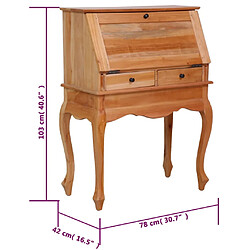 vidaXL Bureau secrétaire 78x42x103 cm Bois d'acajou massif pas cher