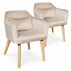 Paris Prix Lot de 2 Fauteuils Design Velours Nari 70cm Beige