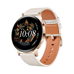 Huawei Watch GT 3 42 mm Gold Elegant Edition avec bracelet en cuir blanc