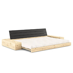 Avis Inside 75 Canapé lit futon BASE naturel couchage 130cm dossiers noirs et accoudoirs coffres