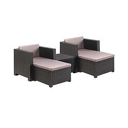 Pegane Salon de Jardin de 4 places en résine tressée anthracite (2 fauteuils + 2 poufs + table basse)