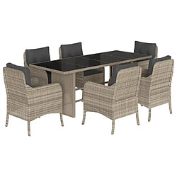 Maison Chic Ensemble à manger d'extérieur 7 pcs avec coussins,Salon de jardin,Mobilier de jardin gris clair rotin -GKD862563