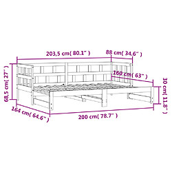 Vidaxl Lit de jour avec lit gigogne blanc 80x200 cm bois de pin massif pas cher