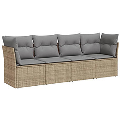 vidaXL Salon de jardin avec coussins 4 pcs beige résine tressée