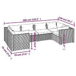 vidaXL Salon de jardin 6 pcs avec coussins Résine tressée Marron pas cher