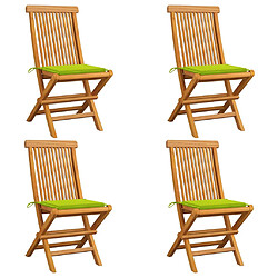 vidaXL Chaises de jardin avec coussins vert vif lot de 4 Bois de teck 