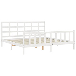 Maison Chic Lit adulte - Cadre Structure de lit avec tête de lit Contemporain blanc 200x200 cm bois massif -MN77548 pas cher