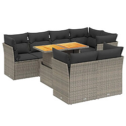 vidaXL Salon de jardin 8 pcs avec coussins gris résine tressée