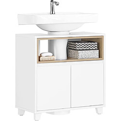 SoBuy BZR148-W Meuble sous Lavabo de Salle de Bain, Meuble sous Vasque à 2 Portes, Placard Armoire de Rangement Meuble évier de Cuisine, L60 x P30 x H61 cm, Blanc