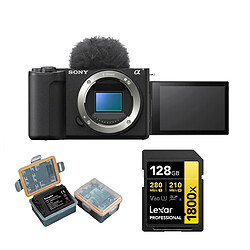 Sony ZV-E10 II Mirrorless Camera (Noir)+Kingma 2000mAh Battery (Sony NP-FZ100)+Lexar 128GB Professional 1800x UHS-II SDXC Memory Card