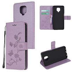 Etui en PU empreinte papillon fleurs violet clair pour votre Xiaomi Redmi Note 9 Pro