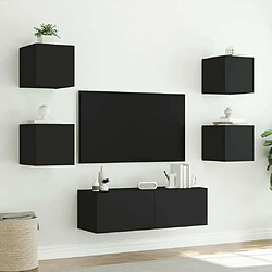 Maison Chic Lot de 5 Meuble TV muraux, Banc TV avec lumières LED pour salon, Meuble de rangement noir -GKD54254 pas cher