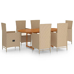 vidaXL Ensemble à manger de jardin 7 pcs Résine tressée Beige