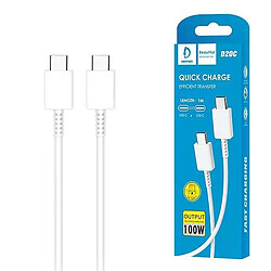 CABLE DENMEN D20C USB TYPE-C TO TYP-C POWER DELIVERY 3.6A WHITE 1M 100W