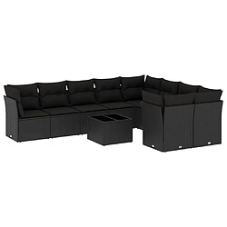 vidaXL Salon de jardin 10 pcs avec coussins noir résine tressée