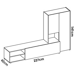 Pegane Ensemble de salon avec meuble TV + module haut en bois mélaminé coloris chêne naturel, blanc - Longueur 227 x Profondeur 40 x Hauteur 140 cm