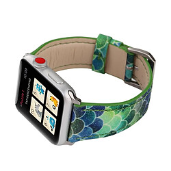 Wewoo Fish Scale Glitter - Bracelet en cuir véritable avec boucle en acier inoxydable pour Apple Watch séries 3 et 2 & 1 42 mm (vert) pas cher