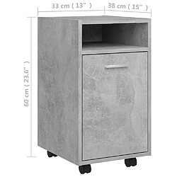 vidaXL Armoire latérale et roues Gris béton 33x38x60cm Bois ingénierie pas cher